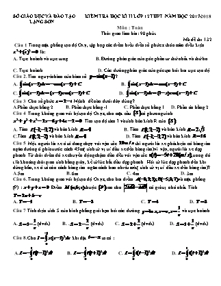 Bài kiểm tra học kỳ II môn Toán Lớp 12 - Mã đề 132 - Năm học 2017-2018 - Sở GD&ĐT Lạng Sơn
