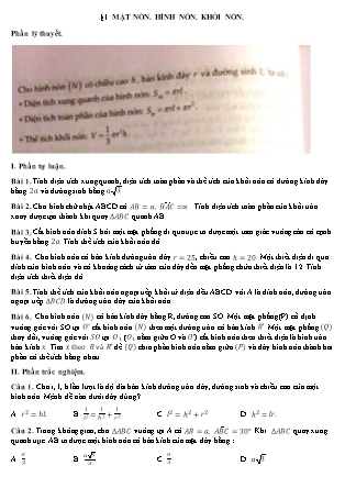 Bài tập môn Hình học Lớp 12 - Bài 1: Mặt nón. Hình nón. Khối nón