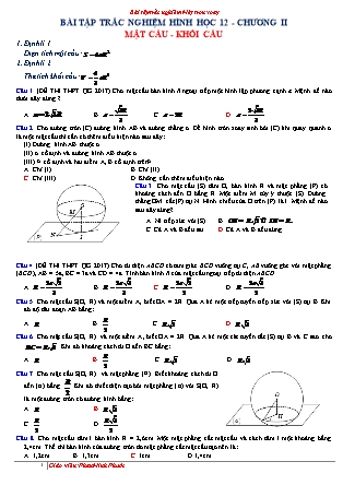Bài tập trắc nghiệm môn Hình học Lớp 12 - Chương II: Mặt cầu - Khối cầu - Phan Minh Phước