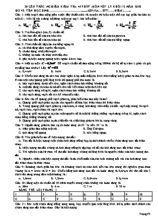 Bộ 30 câu hỏi trắc nghiệm môn Vật lý Khối 12 - Năm học 2018-2019