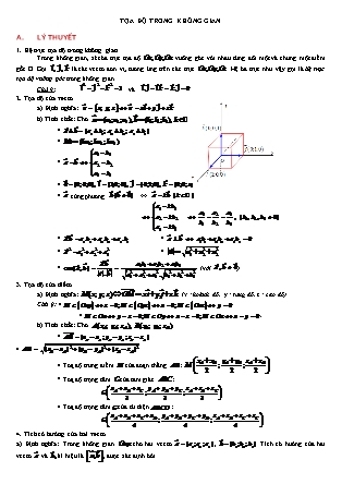 Đề cương ôn tập thi môn Hình học - Tọa độ trong không gian