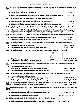 Đề cương ôn thi môn Vật lý Lớp 11 - Công suất cực đại