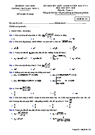Đề khảo sát chất lượng 8 tuần học kỳ II môn Toán Lớp 11 - Mã đề 132 - Năm học 2017-2018 - Trường THPT Giao Thức