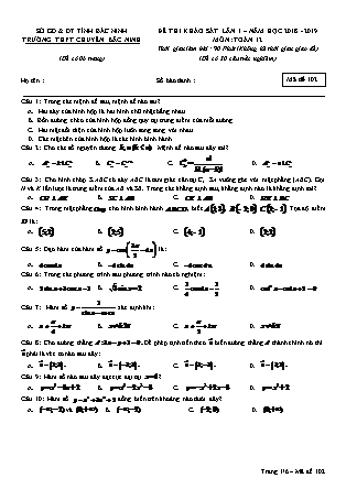 Đề khảo sát chất lượng lần 1 môn Toán Lớp 12 - Mã đề 102 - Năm học 2018-2019 - Trường THPT chuyên Bắc Ninh
