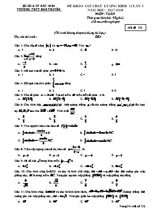 Đề khảo sát chất lượng lần 3 môn Toán Khối 12 - Mã đề 132 - Năm học 2017-2018 - Trường THPT Hàn Thuyên