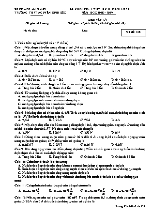 Đề kiểm tra 1 tiết học kỳ II môn Vật lý Khối 11 - Mã đề 138 - Trường THPT Nguyễn Sinh Sắc