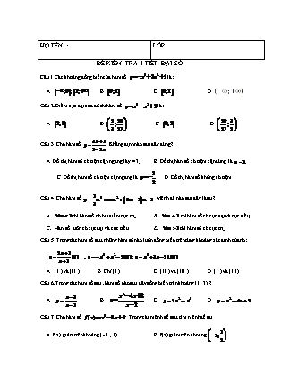 Đề kiểm tra 1 tiết môn Đại số Lớp 12