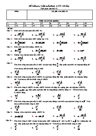 Đề kiểm tra 1 tiết môn Hình học Lớp 12 - Chương 1 (Có đáp án)