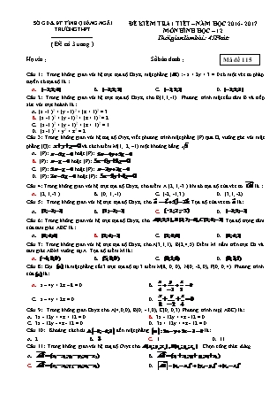 Đề kiểm tra 1 tiết môn Hình học Lớp 12 - Mã đề 115 - Năm học 2016-2017 - Sở GD&ĐT tỉnh Quảng Nam