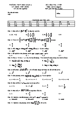 Đề kiểm tra 1 tiết môn Toán Lớp 12 - Phần: Mũ và Lôgarit -Mã đề 567 - Đặng Việt Đông