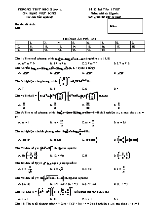 Đề kiểm tra 1 tiết môn Toán Lớp 12 - Phần: Mũ và Lôgarit -Mã đề 208 - Đặng Việt Đông