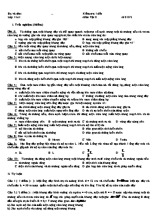 Đề kiểm tra 1 tiết môn Vật lý Lớp 11 - Mã đề 012