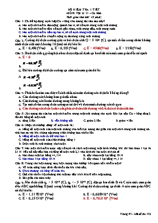 Đề kiểm tra 1 tiết môn Vật lý Lớp 11 - Mã đề 132 (Ban cơ bản - Kèm đáp án)