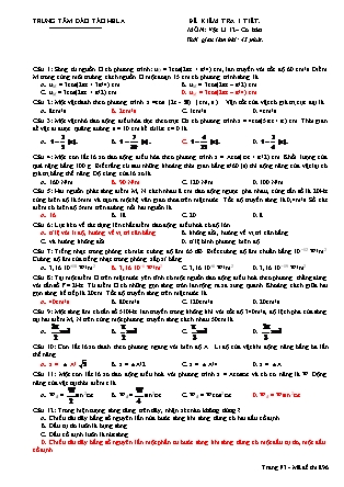 Đề kiểm tra 1 tiết môn Vật lý Lớp 12 - Mã đề 896 (Có đáp án)