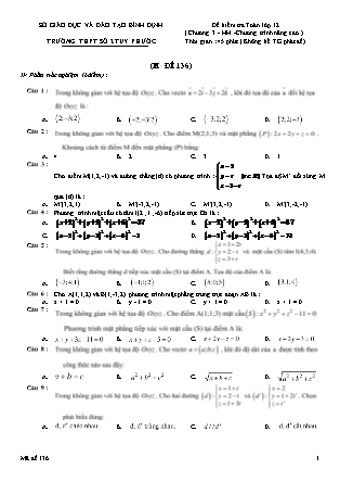Đề kiểm tra 45 phút môn Hình học Lớp 12 - Chương 3 - Mã đề 136 - Trường THPT số 2 Tuy Phước