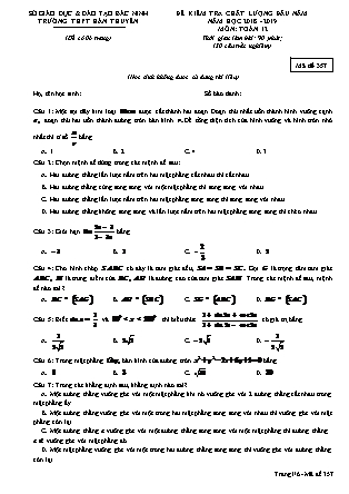 Đề kiểm tra chất lượng đầu năm môn Toán Khối 11 - Mã đề 357 - Năm học 2018-2019 - Trường THPT Hàn Thuyên