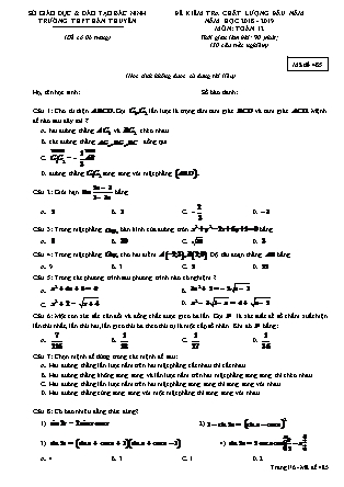 Đề kiểm tra chất lượng đầu năm môn Toán Khối 11 - Mã đề 485 - Năm học 2018-2019 - Trường THPT Hàn Thuyên