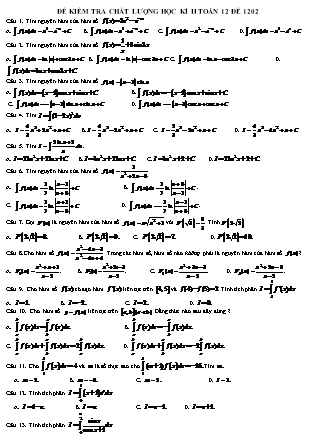 Đề kiểm tra chất lượng học kỳ II môn Toán Lớp 12 - Đề 1202