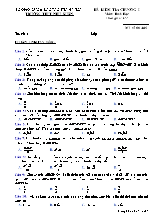 Đề kiểm tra chương I môn Hình học Lớp 12 - Mã đề 485 - Trường THPT Như Xuân