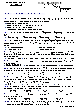 Đề kiểm tra chương III môn Hình học Lớp 12 - Mã đề 132 - Trường THPT Duyên Hải