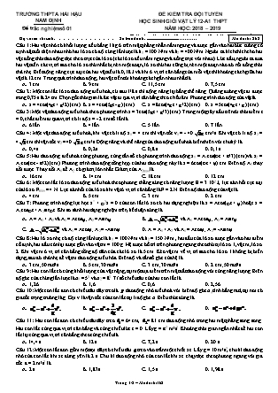 Đề kiểm tra đội tuyển học sinh giỏi môn Vật lý Lớp 12 - Mã đề 268 - Năm học 2018-2019 - Trường THPT A Hải Hậu