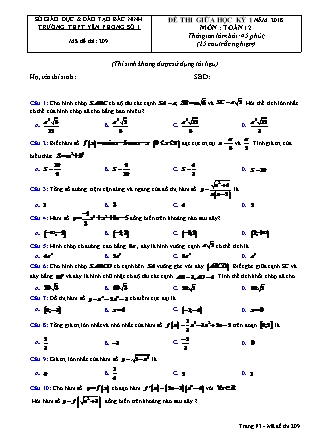 Đề kiểm tra giữa học kỳ I môn Toán học Lớp 12 - Mã đề 209 - Trường THPT Yên Phong số 1
