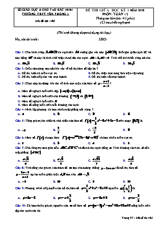 Đề kiểm tra giữa học kỳ I môn Toán học Lớp 12 - Mã đề 485 - Trường THPT Yên Phong số 1