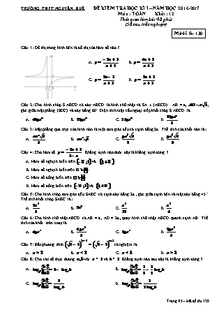 Đề kiểm tra học kỳ I môn Toán Khối 12 - Mã đề 130 - Năm học 2017-2018 - Trường THPT Nguyễn Huệ