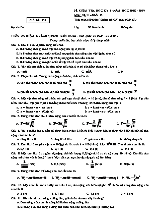 Đề kiểm tra học kỳ I môn Vật lý Khối 12 - Mã đề 121-123 - Năm học 2018-2019 (Có đáp án)