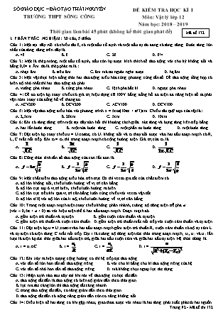 Đề kiểm tra học kỳ I môn Vật lý Lớp 12 - Mã đề 132 - Năm học 2018-2019 - Trường THPT Sông Công