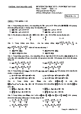 Đề kiểm tra học kỳ II môn Toán Khối 12 - Mã đề 121 - Năm học 2017-2018 - Trường THPT Nguyễn Huệ