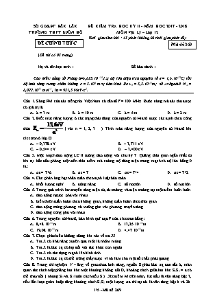 Đề kiểm tra học kỳ II môn Vật lý Lớp 12 - Mã đề 269 - Năm học 2017-2018 - Trường THPT Buôn Hổ (Có đáp án)