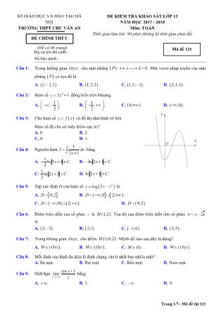 Đề kiểm tra khảo sát môn Toán học Lớp 12 - Mã đề 121 - Năm học 2017-2018 - Trường THPT Chu Văn An