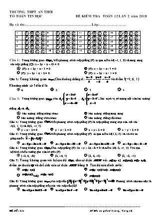 Đề kiểm tra lần 2 môn Toán Lớp 12 - Trường THPT An Thới