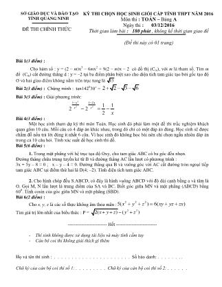 Đề kiểm tra môn Toán Lớp 12 - Kỳ thi chọn học sinh giỏi cấp tỉnh THPT năm 2016 - Bảng A - Sở GD&ĐT tỉnh Quảng Ninh
