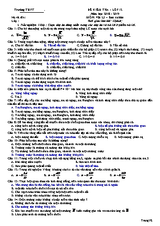 Đề kiểm tra môn Vật lý Lớp 12 - Năm học 2018-2019 (Ban cơ bản - Có đáp án)