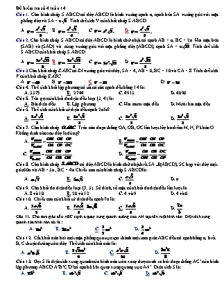 Đề kiểm tra số 4 môn Hình học Lớp 12 - Tuần 14