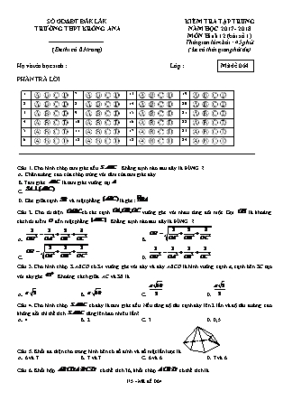 Đề kiểm tra tập trung môn hình học Lớp 12 - Mã đề 064 - Năm học 2017-2018 - Trường THPT Knông Ana