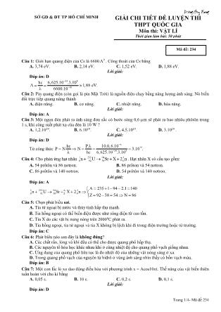 Đề luyện thi THPT Quốc gia môn Vật lý Lớp 12 - Mã đề 234 - Sở GD&ĐT Thành phố Hồ Chí Minh (Có đáp án)