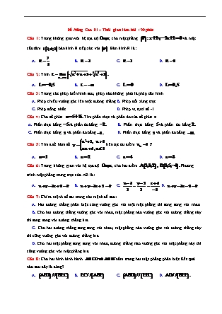 Đề ôn tập nâng cao môn Toán Lớp 12 - Đề 01