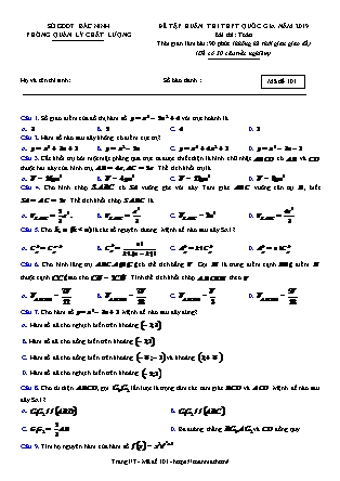 Đề tập huấn thi THPT Quốc gia năm 2019 môn Toán học - Mã đề 101 - Sở GD&ĐT Bắc Ninh