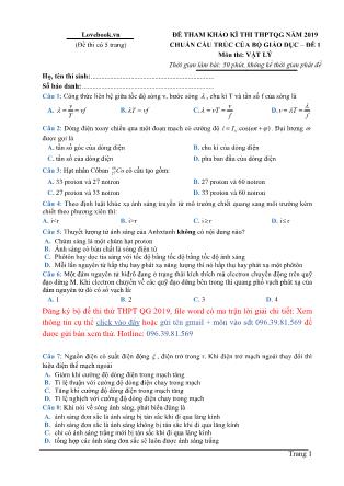 Đề tham khảo kỳ thi THPT Quốc gia năm 2019 môn Vật lý - Đề 01 (Chuẩn cấu trúc)