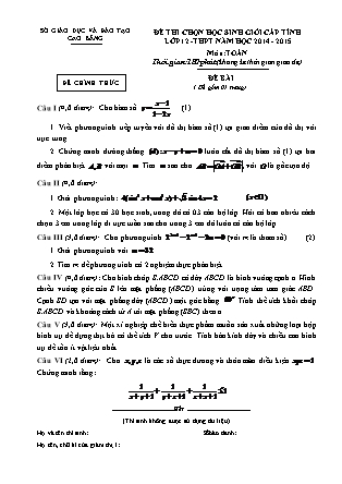 Đề thi chọn học sinh giỏi cấp tỉnh môn Toán Lớp 12 - Đề số 1 - Năm học 2014-2015 - Sở GD&ĐT Cao Bằng