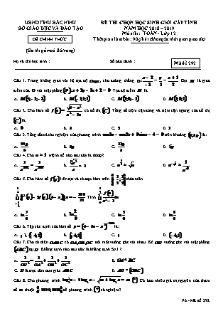 Đề thi chọn học sinh giỏi cấp tỉnh môn Toán Lớp 12 - Mã đề 292 - Năm học 2018-2019 - Sở GD&ĐT Bắc Ninh