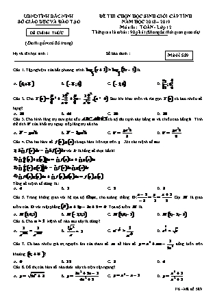 Đề thi chọn học sinh giỏi cấp tỉnh môn Toán Lớp 12 - Mã đề 589 - Năm học 2018-2019 - Sở GD&ĐT Bắc Ninh