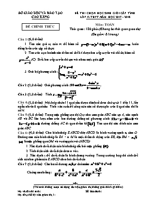 Đề thi chọn học sinh giỏi cấp tỉnh môn Toán Lớp 12 - Năm học 2017-2018 - Sở GD&ĐT Cao Bằng