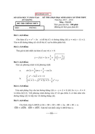 Đề thi chọn học sinh giỏi cấp tỉnh THPT môn Toán Lớp 12 - Năm học 2013-2014 - Sở GD&ĐT An Giang (Có đáp án)