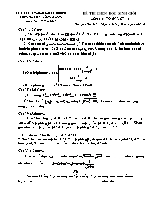 Đề thi chọn học sinh giỏi môn Toán Lớp 12 - Năm học 2016-2017 - Trường THPT Hồng Quang