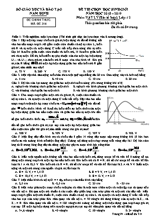 Đề thi chọn học sinh giỏi môn Vật lý Lớp 12 - Mã đề 314 - Năm học 2018-2019 Sở GD&ĐT Nam Định