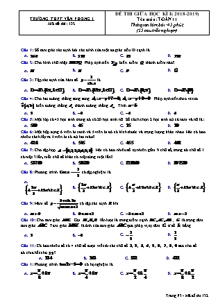 Đề thi giữa học kỳ I môn Toán Lớp 11 - Mã đề 132 - Năm học 2018-2019 - Trường THPT Yên Phong 1